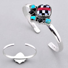Checker 925 silver 13.55cts white red strip opal onyx adjustable bangle n53493