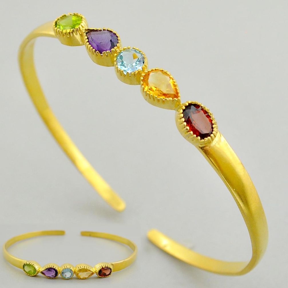 6.54cts citrine garnet topaz peridot 925 silver gold adjustable bangle u88280