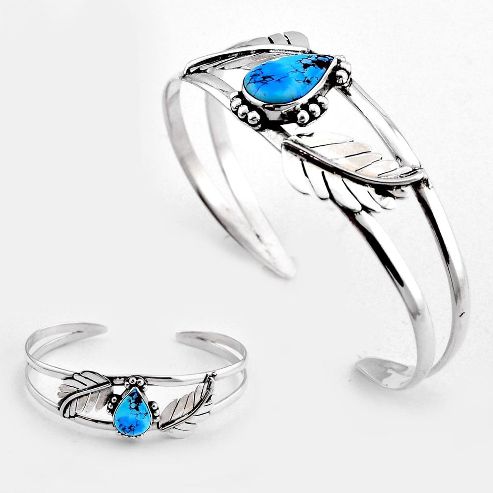 7.09cts golden hills turquoise leaf 925 sterling silver adjustable bangle c34527
