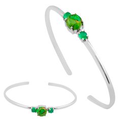 4.14cts green copper turquoise chalcedony 925 silver adjustable bangle y37848