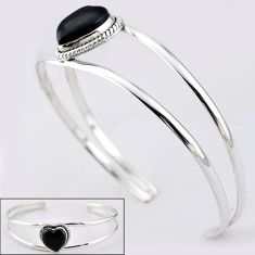 14.72cts heart natural black onyx 925 sterling silver adjustable bangle t91596