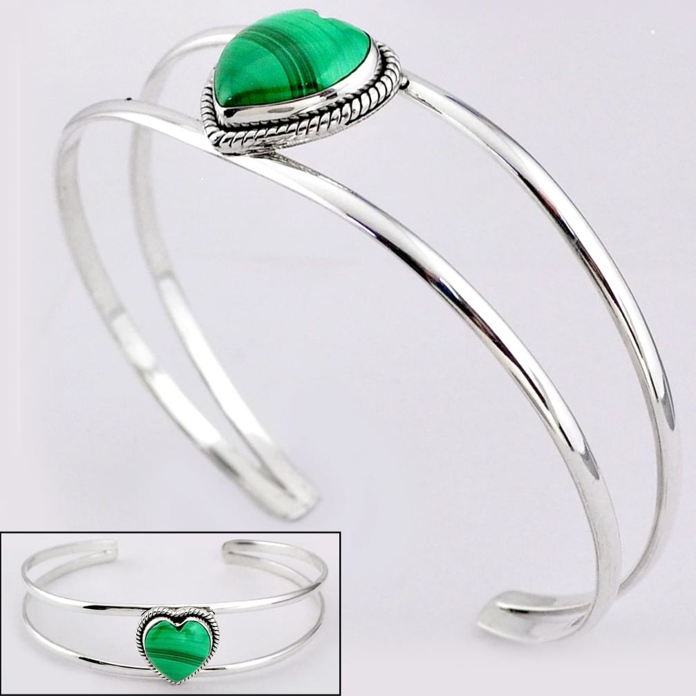 16.02cts heart natural green malachite 925 silver adjustable bangle t91582