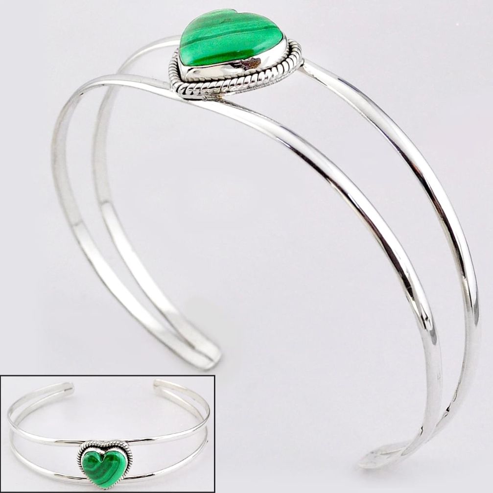 14.62cts heart natural malachite (pilot's stone) silver adjustable bangle t91568