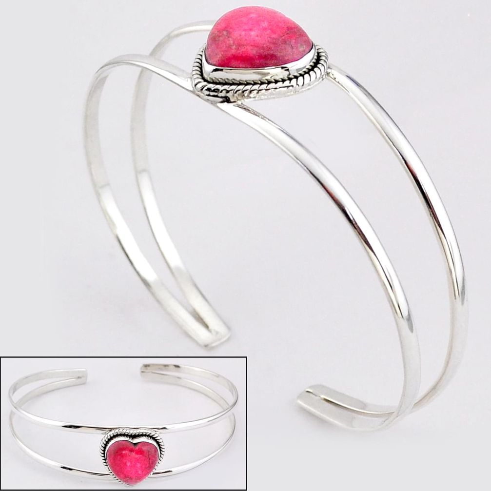14.63cts heart natural pink thulite 925 silver adjustable bangle jewelry t91574