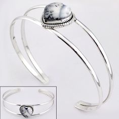 14.17cts heart natural white dendrite opal 925 silver adjustable bangle t91566