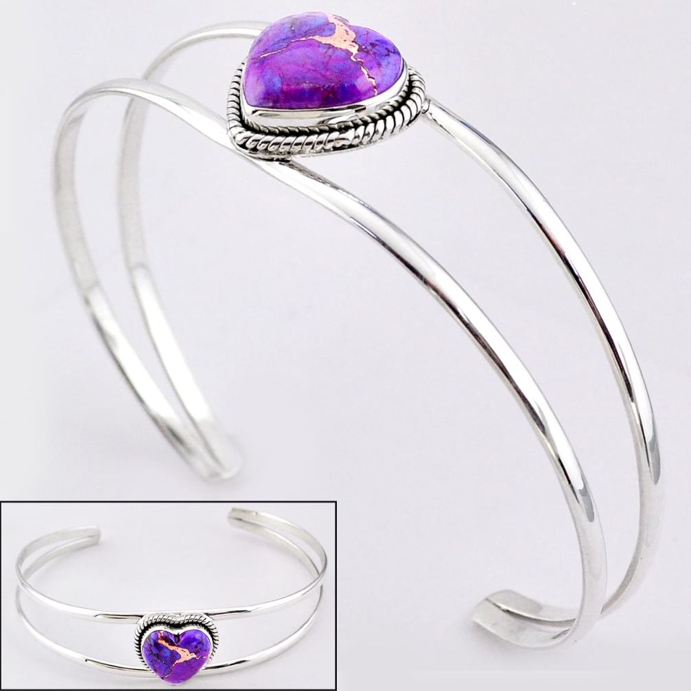 14.61cts heart purple copper turquoise 925 silver adjustable bangle t91571