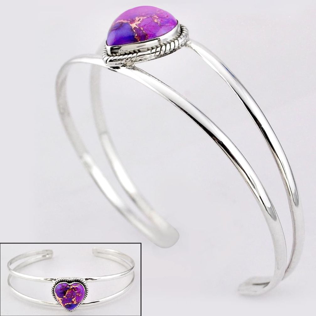 14.51cts heart purple copper turquoise 925 silver adjustable bangle t91593