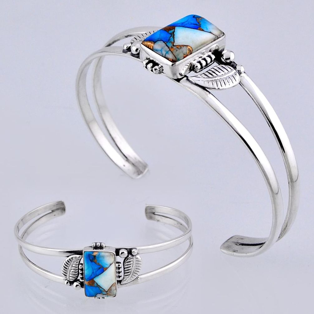 9.13cts kingman ice blue dahlia 925 sterling silver adjustable bangle n32407