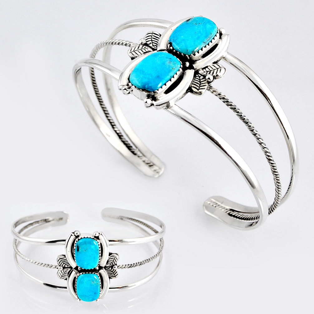 12.25cts natural blue  turquoise 925 silver adjustable bangle c31273