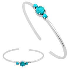 3.73cts natural blue kingman turquoise round 925 silver adjustable bangle y37847