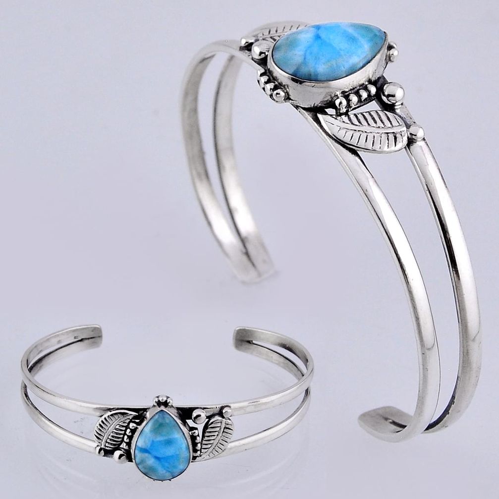 10.36cts natural blue larimar pear 925 sterling silver adjustable bangle n32415