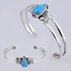 6.73cts natural blue larimar pear 925 sterling silver adjustable bangle n32427