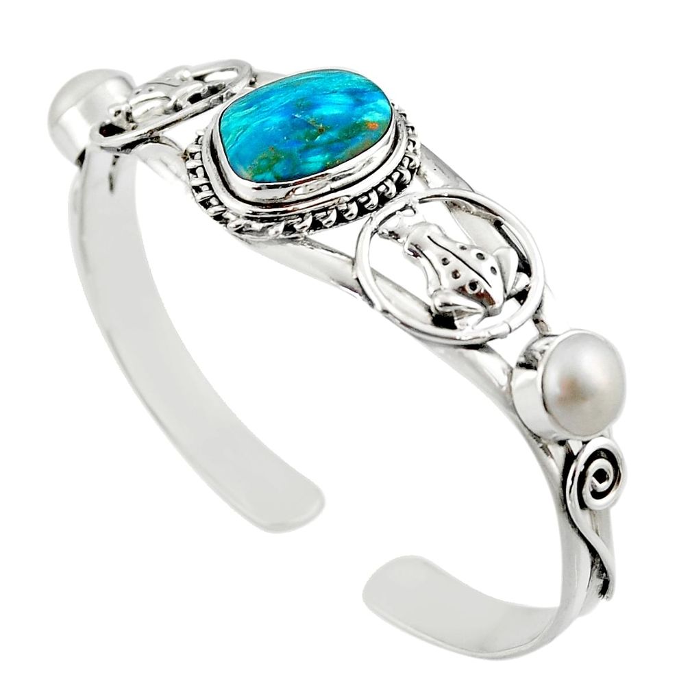 24.87cts natural blue opaline pearl 925 sterling silver adjustable bangle d47222