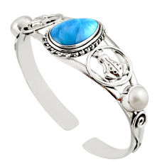 15.46cts natural blue swedish slag pearl 925 silver adjustable bangle d47226