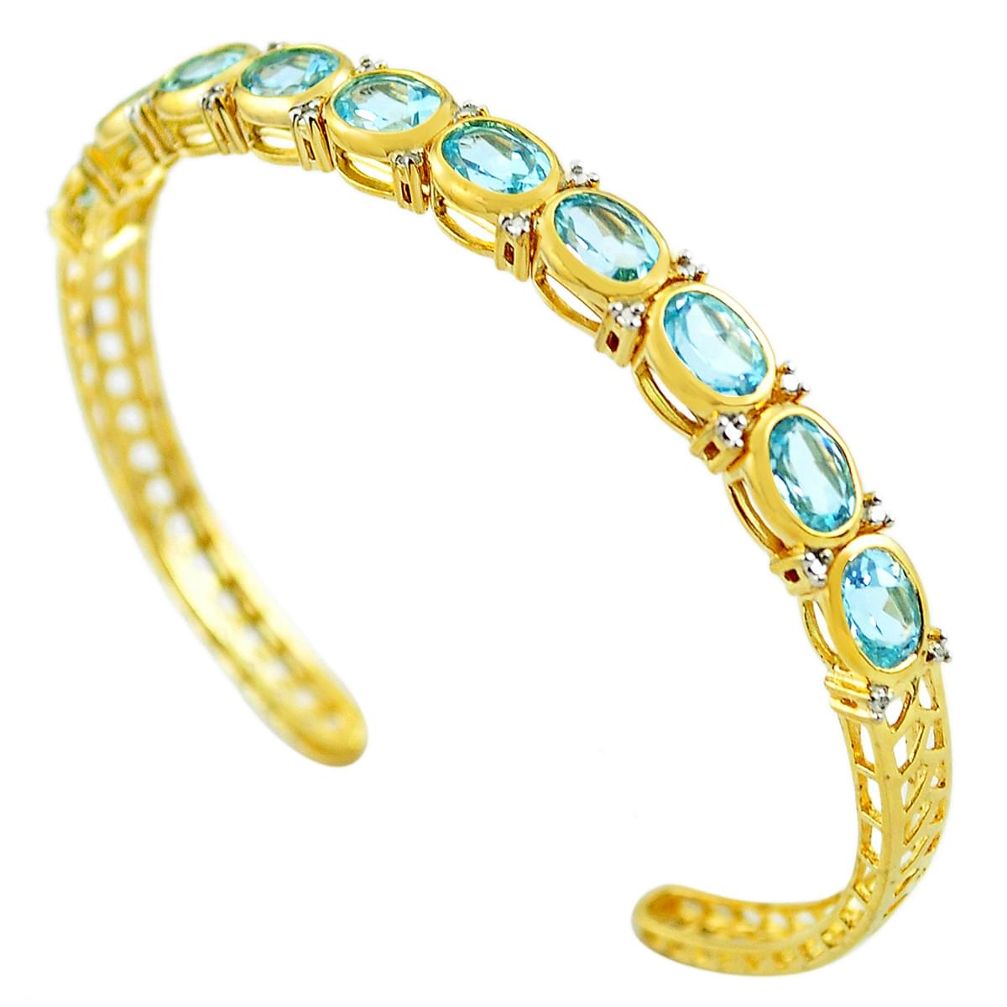 15.41cts natural blue topaz 925 silver 14k gold adjustable bangle c26234