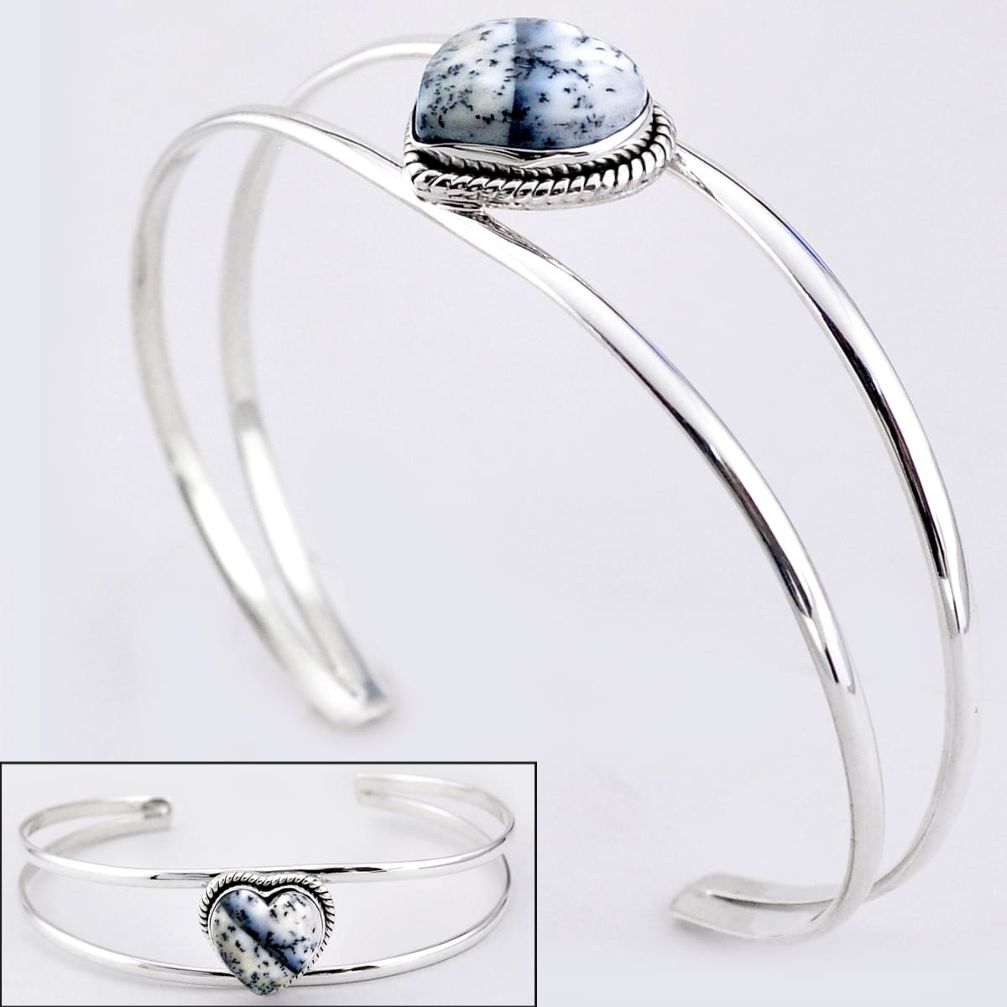 12.65cts natural dendrite opal (merlinite) 925 silver adjustable bangle t91616