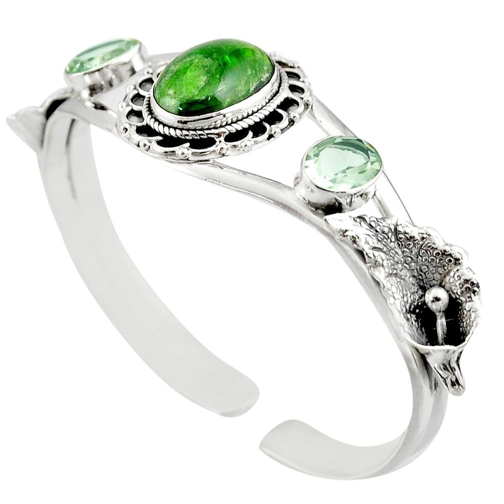 16.98cts natural green chrome diopside 925 silver adjustable bangle d47229
