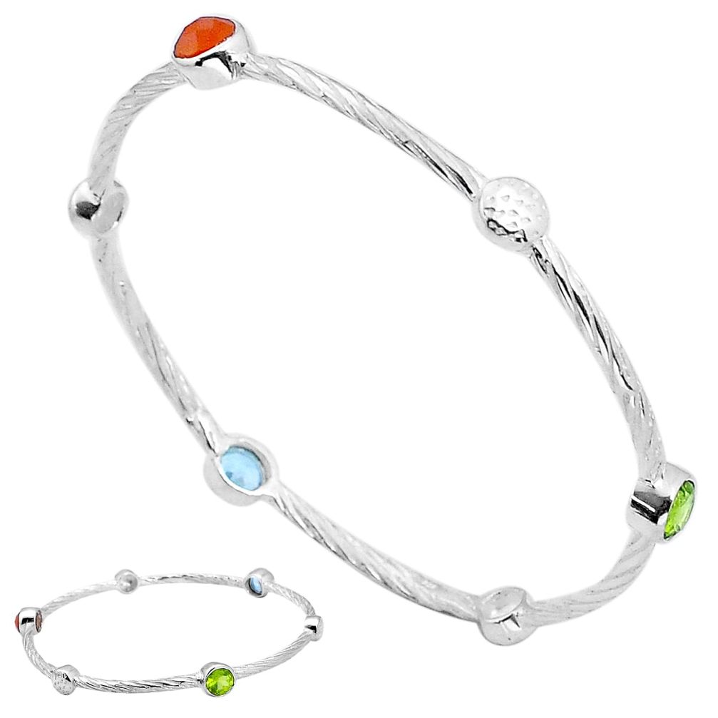 3.50cts natural green peridot cornelian (carnelian) 925 silver bangle u84905