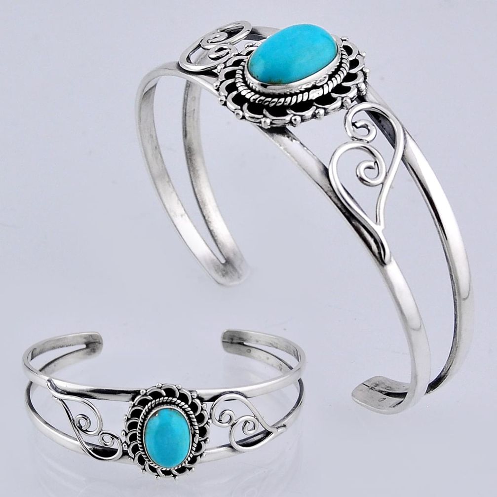 5.84cts natural green peruvian amazonite 925 silver adjustable bangle n32409