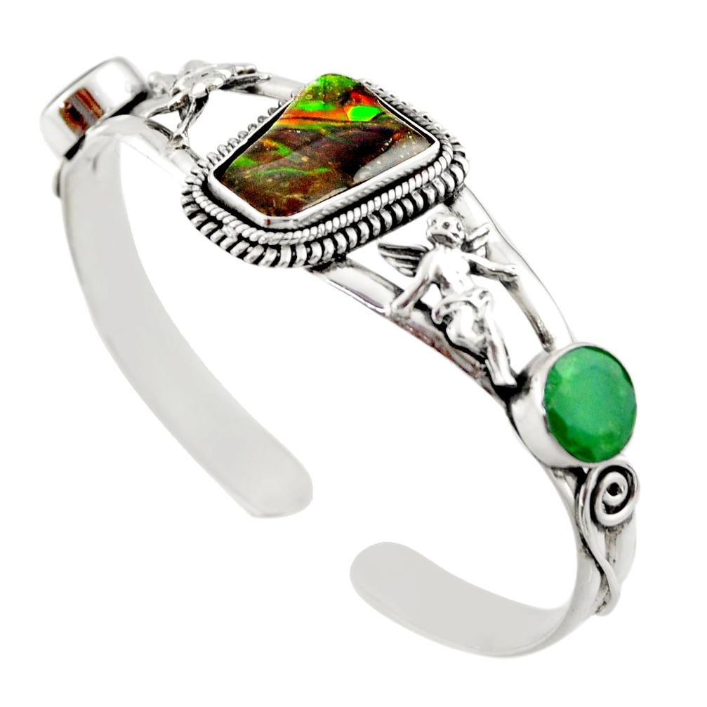 17.46cts natural multi color ammolite (canadian) silver adjustable bangle d47213