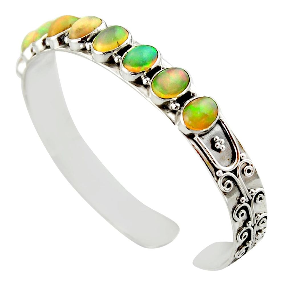 19.23cts natural multi color ethiopian opal 925 silver adjustable bangle d47193