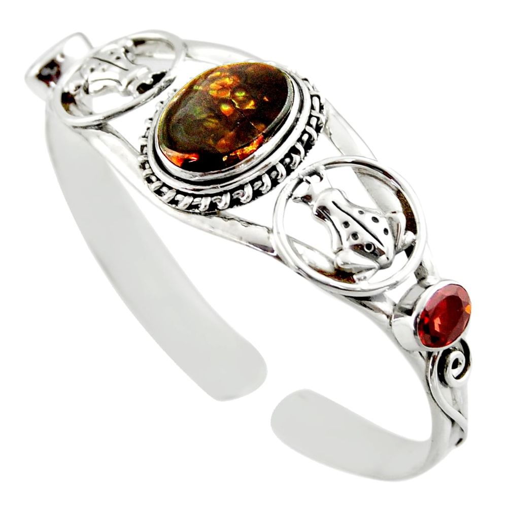 18.57cts natural multi color mexican fire agate silver adjustable bangle d47215