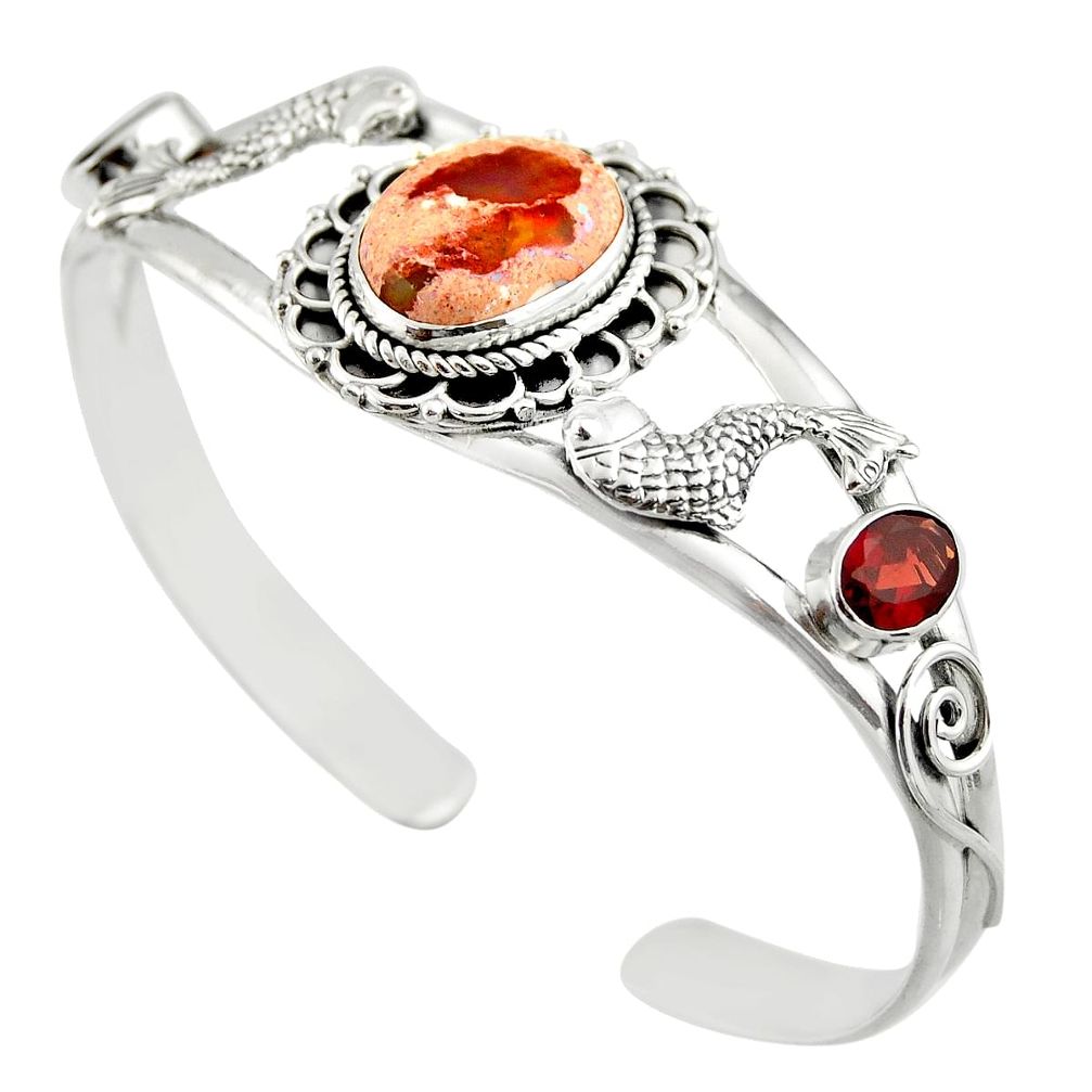 16.55cts natural multi color mexican fire opal silver adjustable bangle d47202