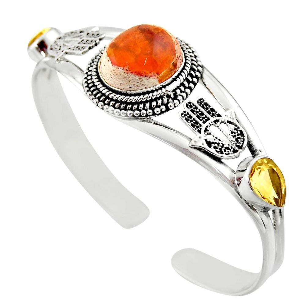 19.91cts natural multi color mexican fire opal silver adjustable bangle d47204