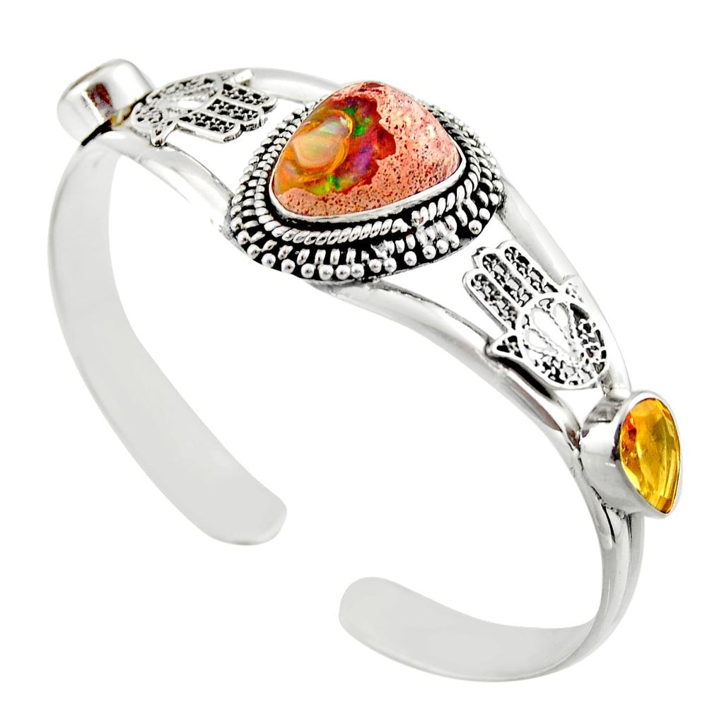 16.02cts natural multi color mexican fire opal silver adjustable bangle d47206