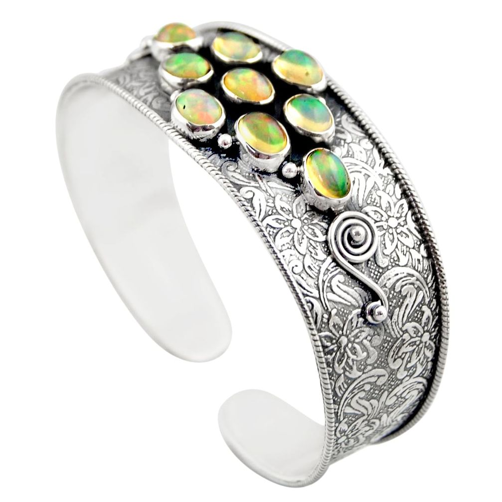 15.58cts natural multicolor ethiopian opal 925 silver adjustable bangle r30744