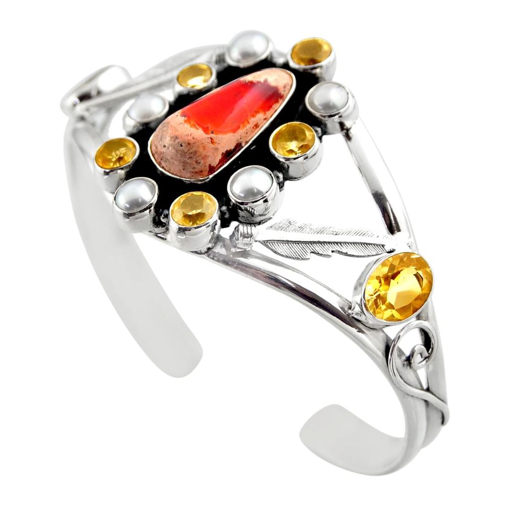 23.83cts natural orange mexican fire opal 925 silver adjustable bangle r30746