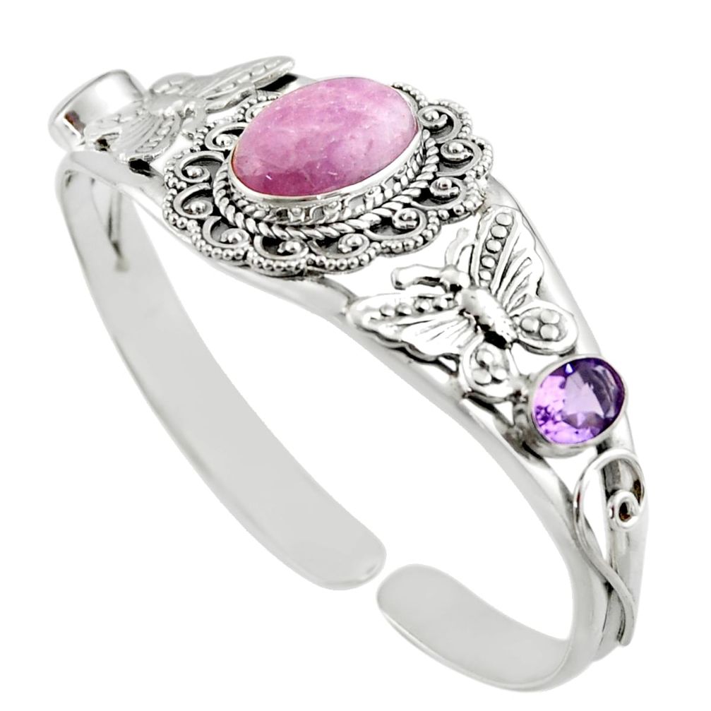 14.68cts natural pink kunzite amethyst 925 silver adjustable bangle d47223