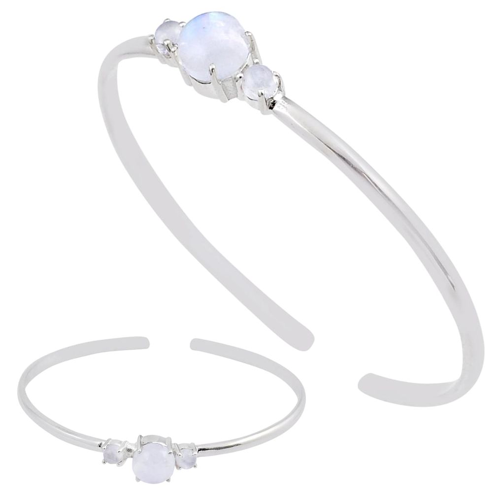 3.92cts natural rainbow moonstone 925 sterling silver adjustable bangle y37853
