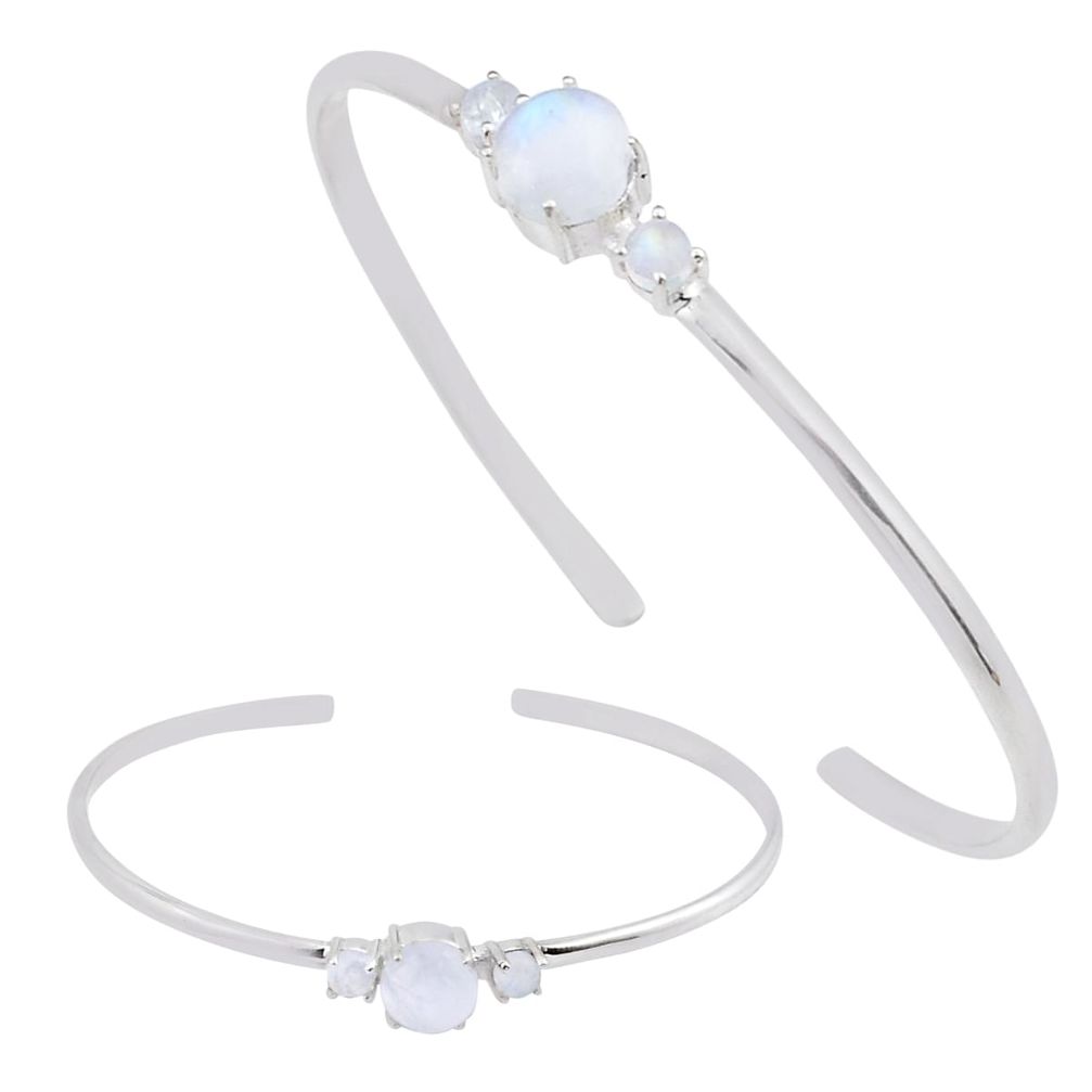 3.90cts natural rainbow moonstone round 925 silver adjustable bangle y37854