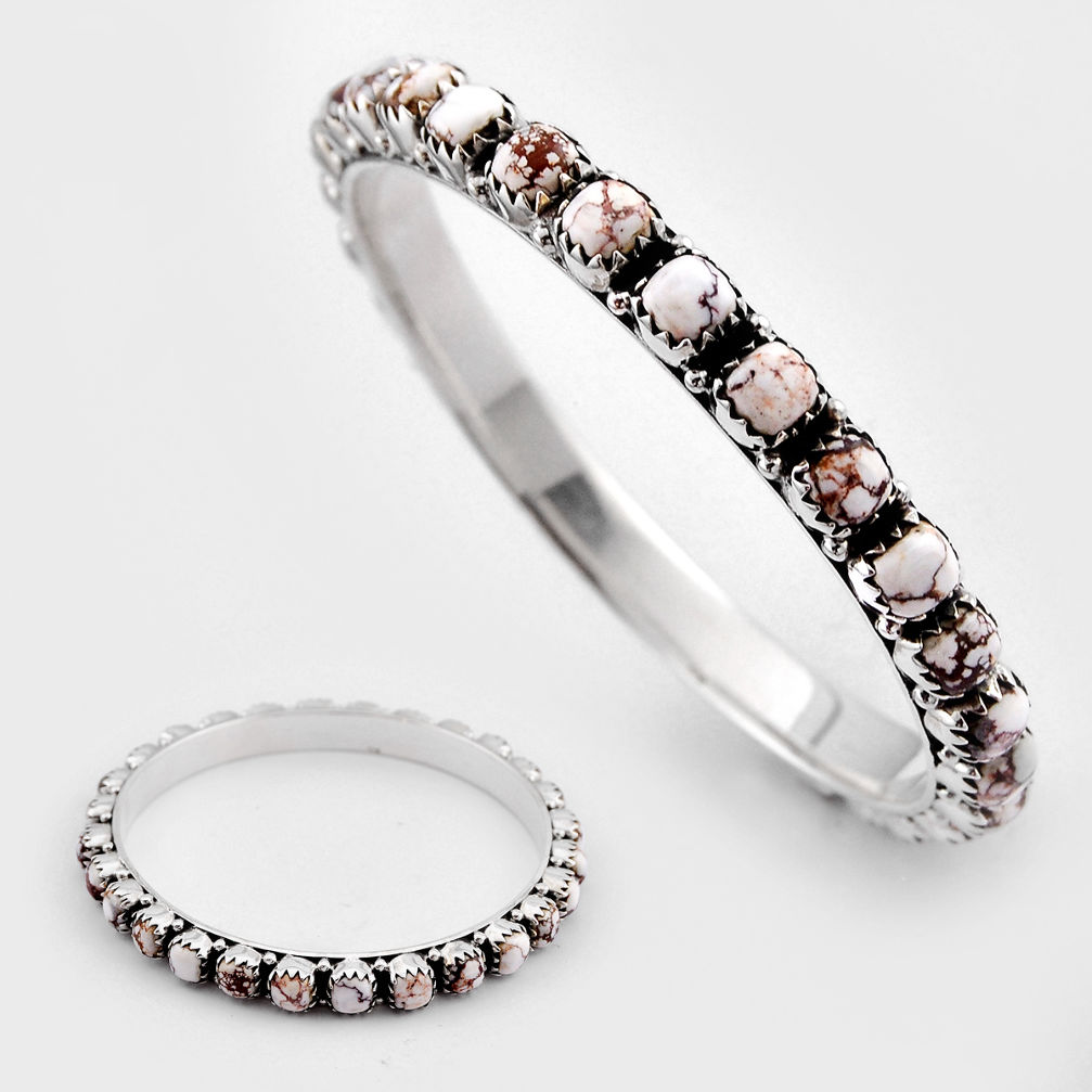 33.18cts natural white wild horse magnesite cushion 925 silver bangle c34535