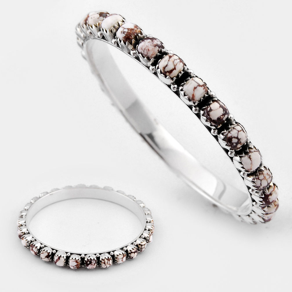 32.38cts natural white wild horse magnesite cushion 925 silver bangle c34536