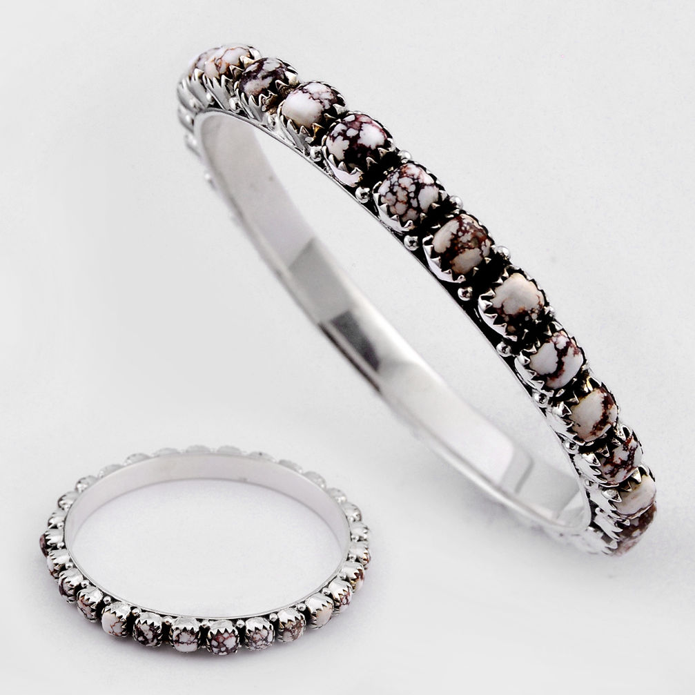 32.86cts natural white wild horse magnesite cushion 925 silver bangle c34538