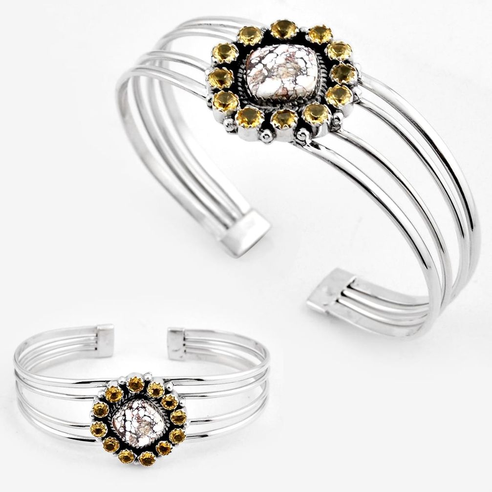 19.72cts natural wild horse magnesite citrine silver adjustable bangle c30793