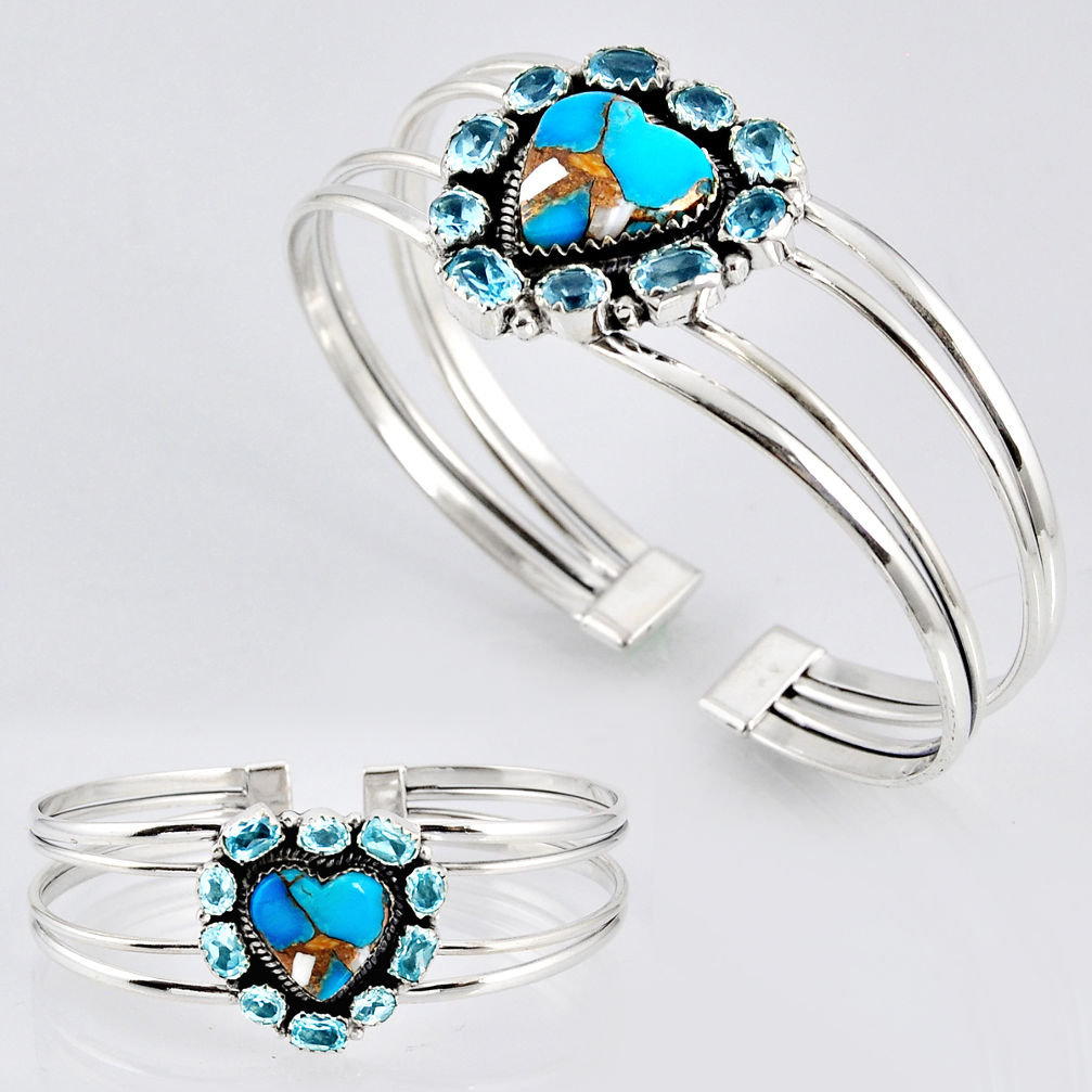 24.09cts spiny oyster arizona turquoise topaz silver adjustable bangle c31090