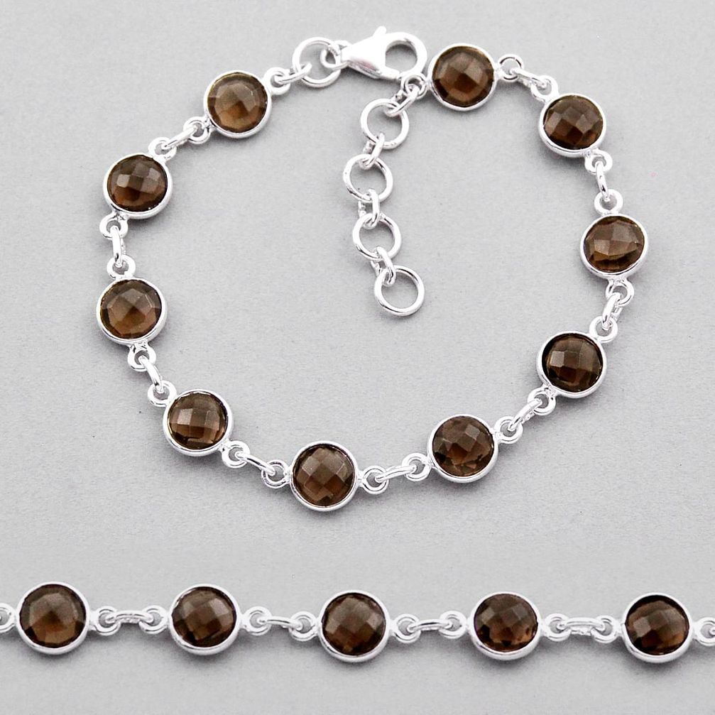 20.33cts tennis brown smoky topaz round sterling silver bangle jewelry n39972