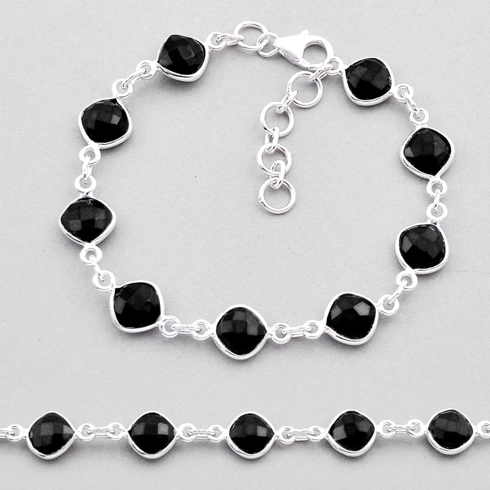 20.80cts tennis natural black onyx cushion sterling silver bangle jewelry n39980