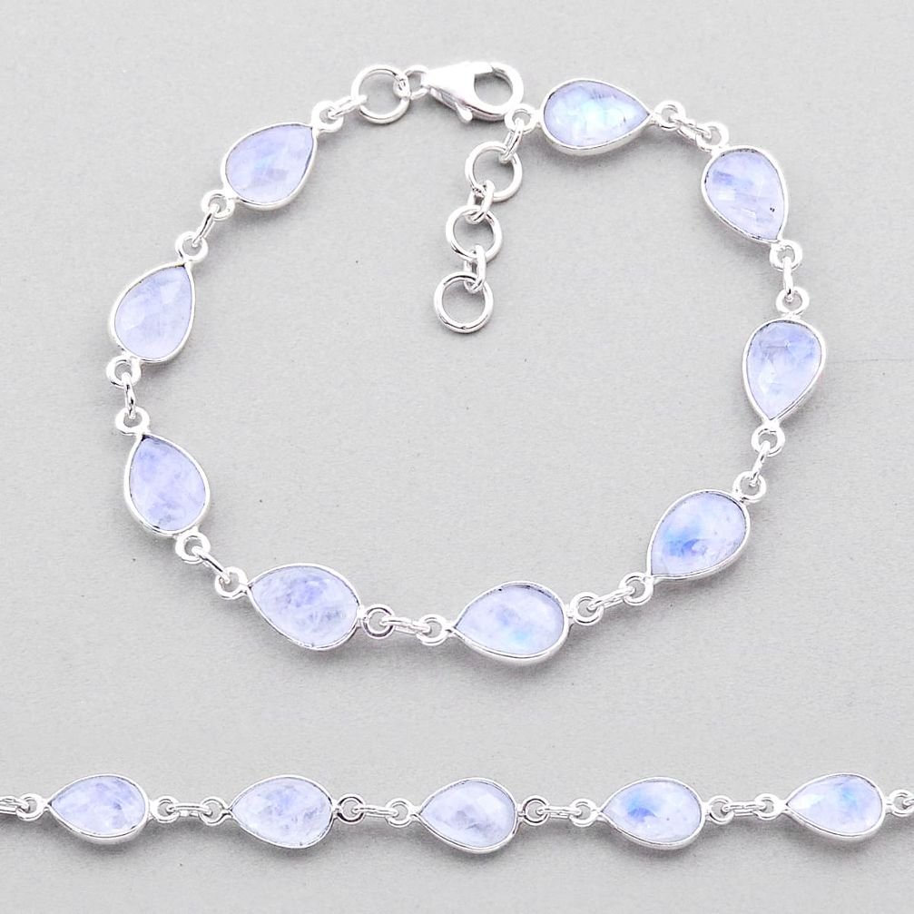 21.95cts tennis natural rainbow moonstone pear 925 sterling silver bangle n39978