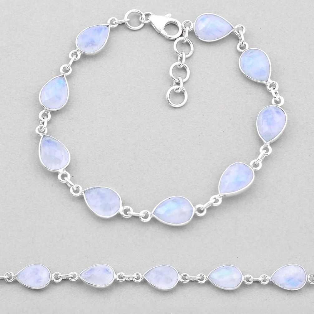 22.01cts tennis natural rainbow moonstone pear 925 sterling silver bangle n44596
