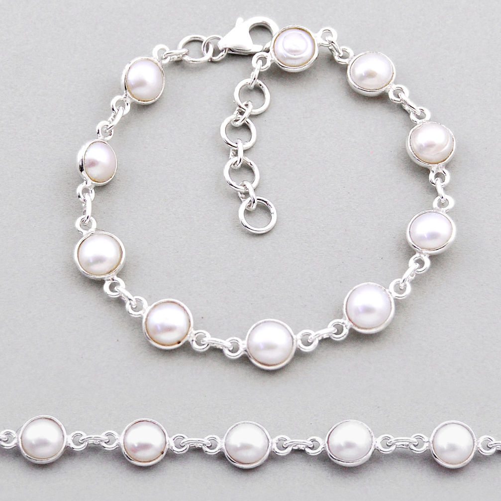 21.90cts tennis natural white pearl 925 sterling silver bangle jewelry n39966