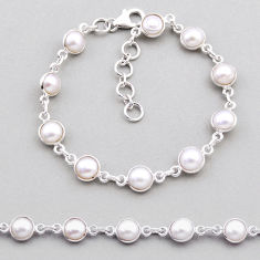 21.92cts tennis natural white pearl round sterling silver bangle jewelry n39965