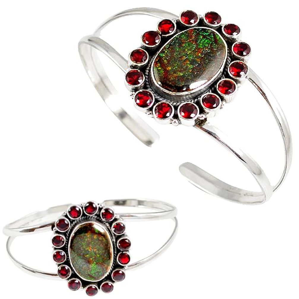 Multi color ammolite (canadian) garnet 925 silver adjustable bangle h89253