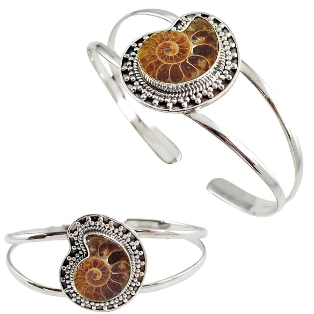 Natural brown ammonite fossil 925 silver nautilus shell adjustable bangle h89237