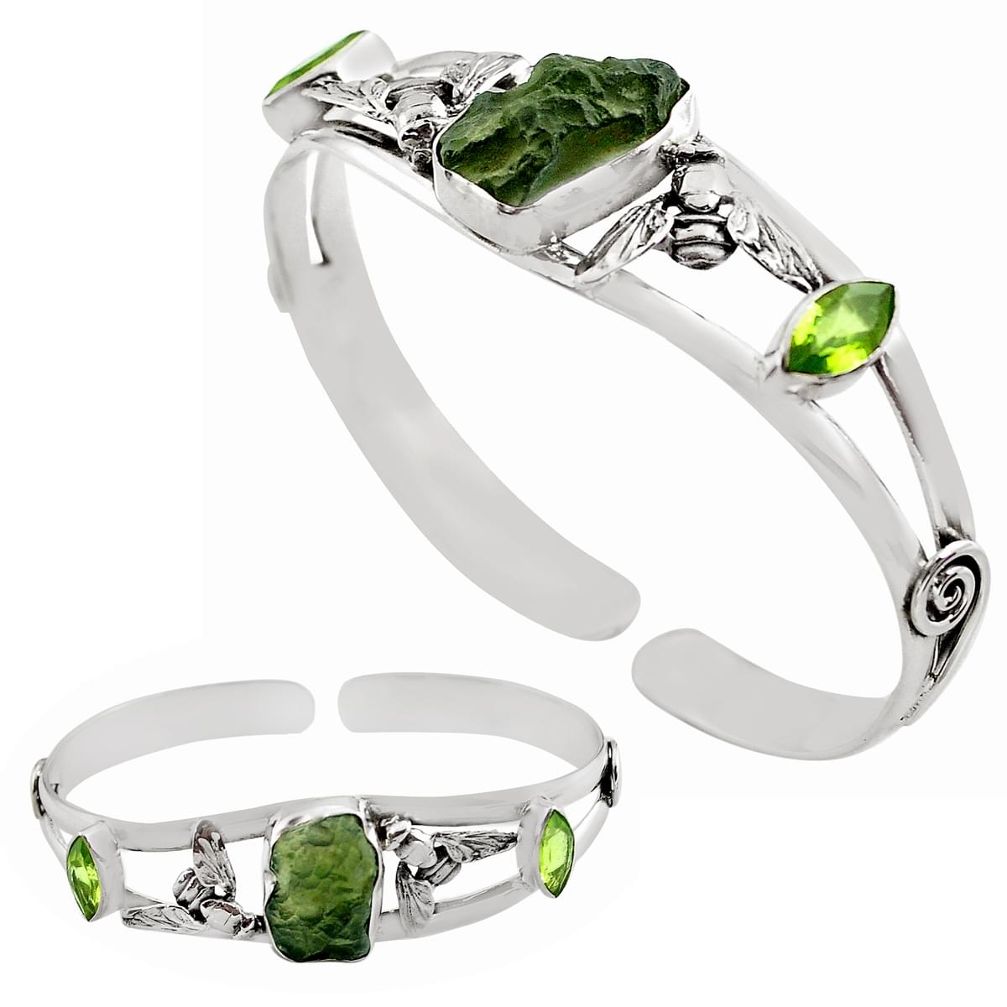 13.08cts natural green moldavite 925 silver adjustable bangle jewelry p82661