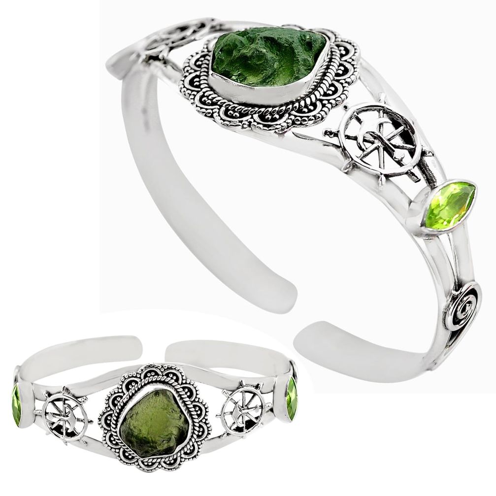 15.91cts natural green moldavite 925 silver adjustable bangle jewelry p82663