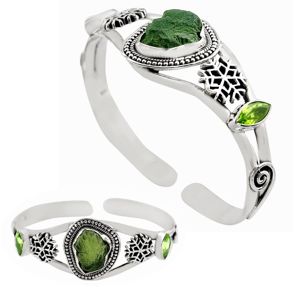 16.82cts natural green moldavite 925 silver adjustable bangle jewelry p82670